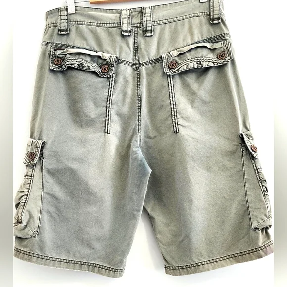 FUBU Men Short Cargo Size 34 Grey Button Zipper Pockets Cotton - Picture 7 of 9